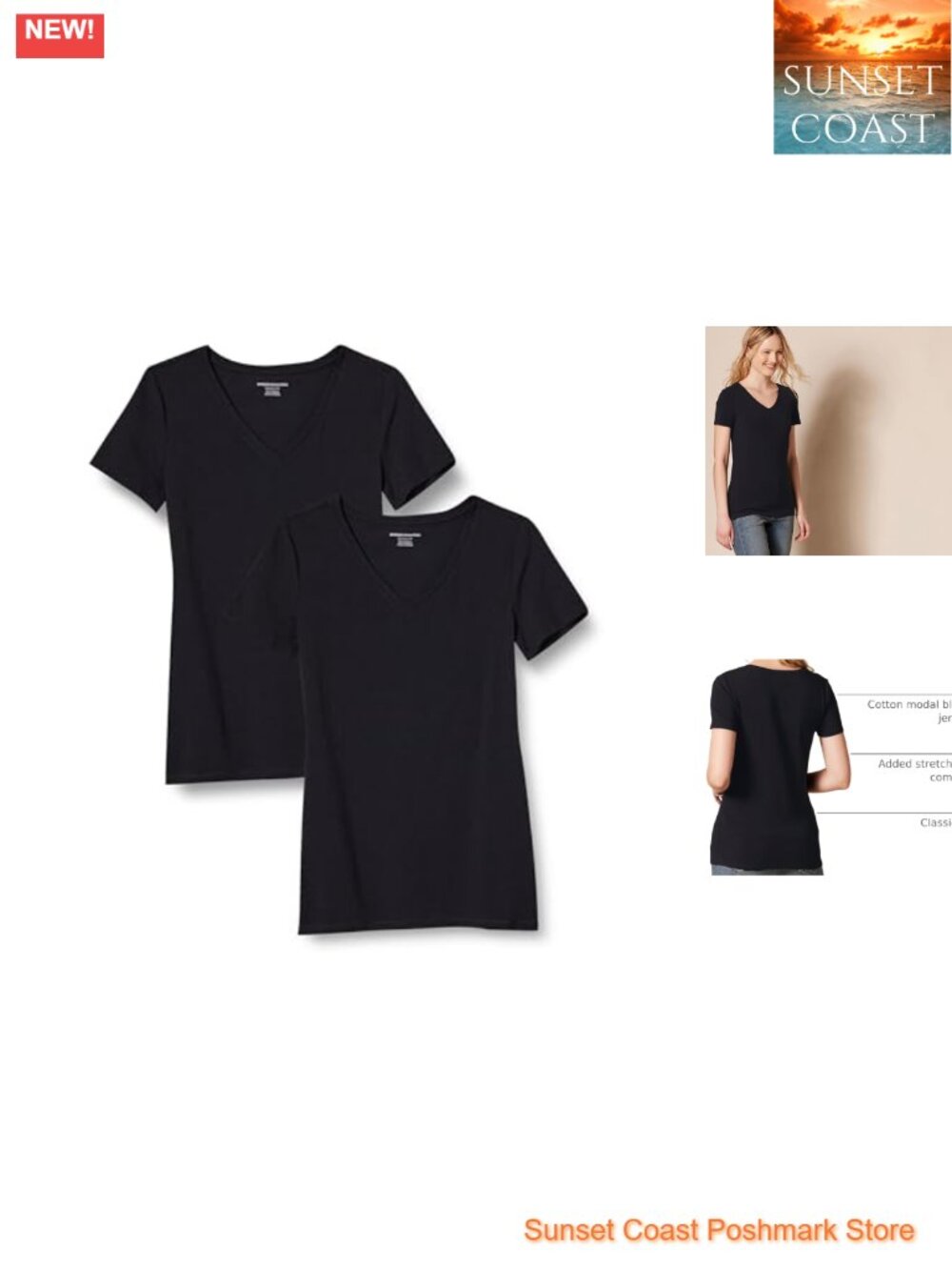 Women's Regular-Fit Short-Sleeve V-Neck T-Shirt Cotton Modal Blend Jersey